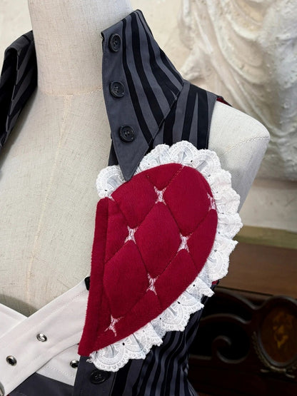 Gilet rayé Ouji avec cœur rouge matelassé - Couronne de rose