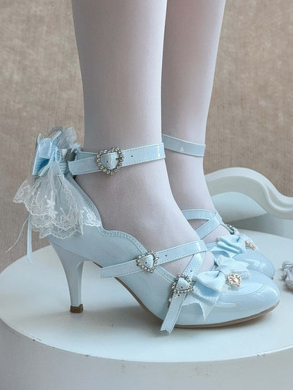 Shoes Bow - Detachable PU Back Elegant Blue