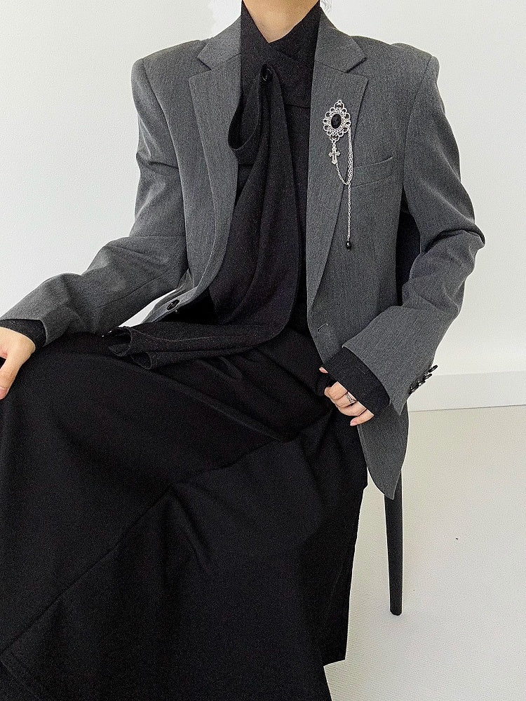 with Gray Ouji Shoulder Back Lolita Slit Blazer Pads Unisex