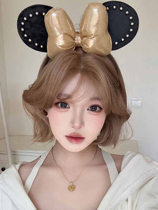 30CM Vorhangperücke, kurz, Champagner, mit gewelltem Pony