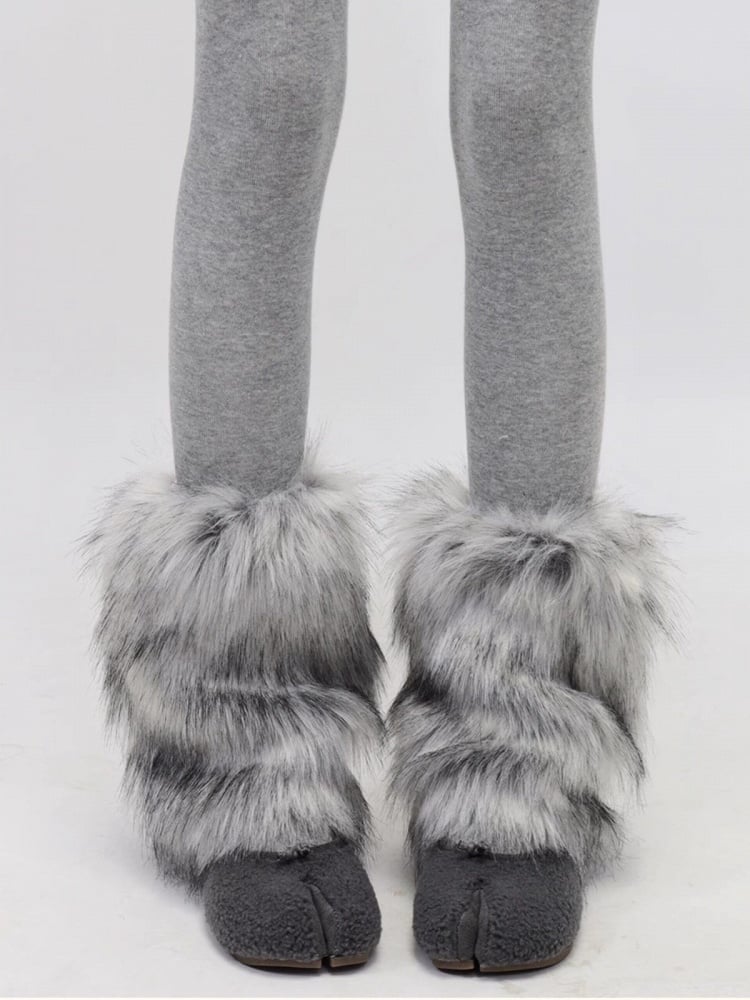 Gray Faux Fur Leg Warmers 20cm - AY To films