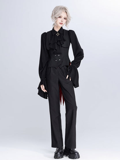 Black and Red Vampire Waistcoat with Bat Wing Tail and Curved Hem - DevilInspired Exclusive Collection