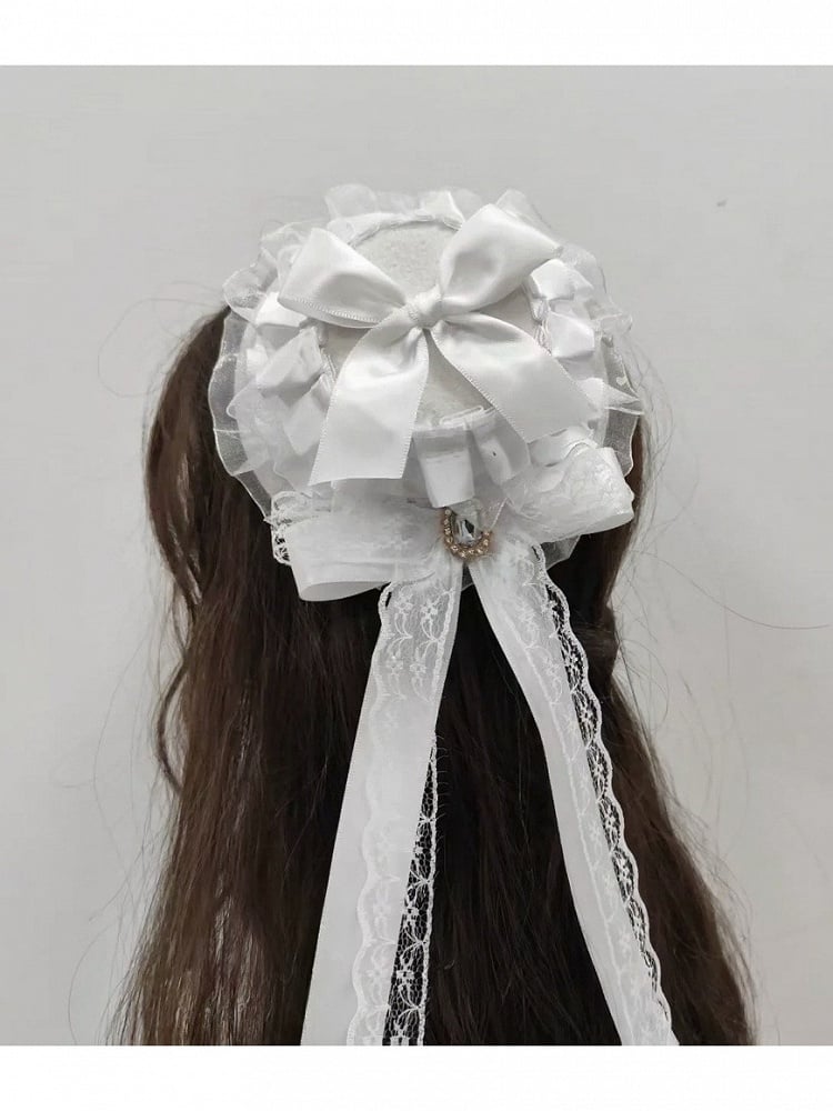 Cute Lace-Trimmed Lolita Mini Hat with Bow Embellishment - Ye Cheng Hair Accessory