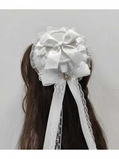 Cute Lace-Trimmed Lolita Mini Hat with Bow Embellishment - Ye Cheng Hair Accessory