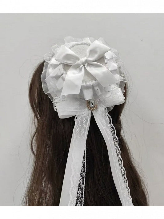 Cute Lace-Trimmed Lolita Mini Hat with Bow Embellishment - Ye Cheng Hair Accessory