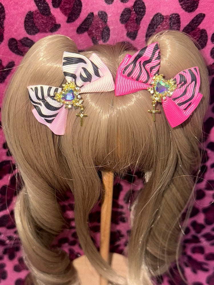Pink Cross Hairclip Pattern Leopard BJD Rhinestone Heart Doll Bowknot Decorated Light/Dark Charm