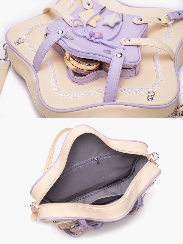 2-Way Charm Yellow Design Bag With Kawaii Purple Star