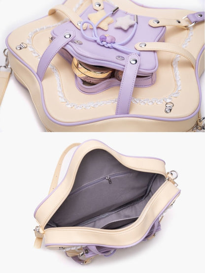 2-Way Charm Yellow Design Bag With Kawaii Purple Star