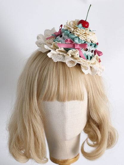 Cherry Hat Lace Sweet Mini Lolita Details Bowknot GreenPink Decorated Trim