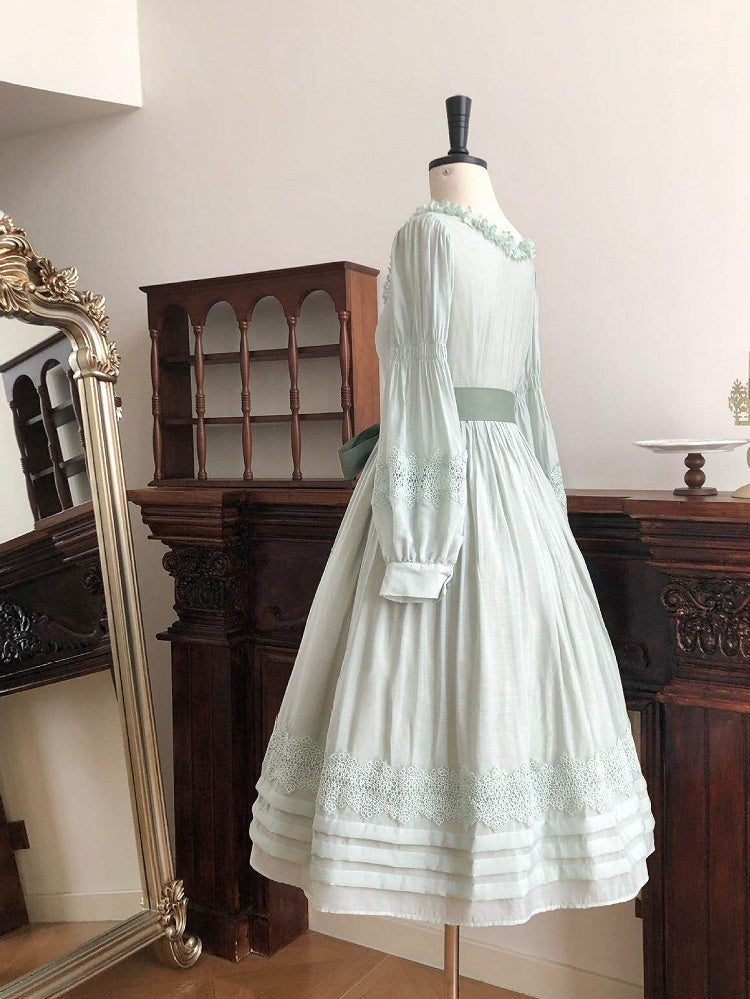 Green Square Neck Classic Lolita Long Sleeve OP