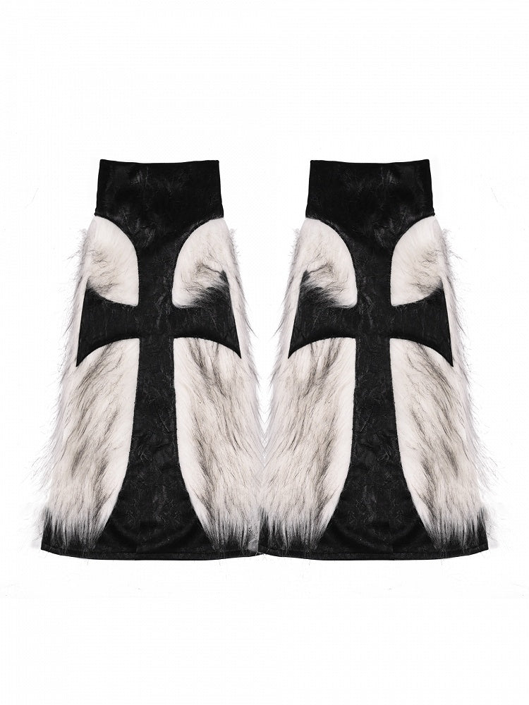 ブラックゴシッククロスシャギーPUレッグウォーマー