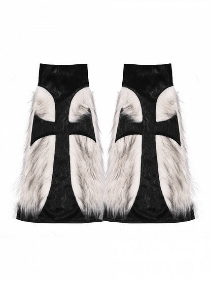 ブラックゴシッククロスシャギーPUレッグウォーマー