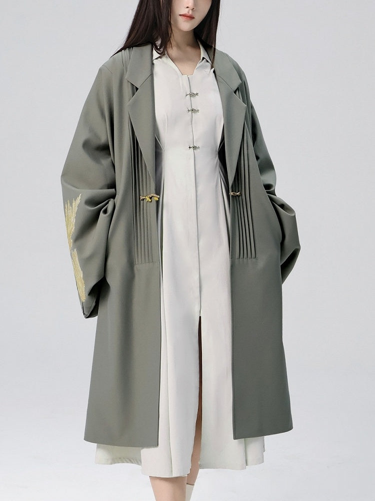 Han-inspired with Green Unisex Coat Pleating Details