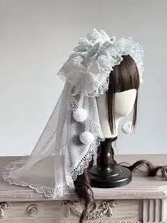 Multi-Color Head (Pom-Pom Lace with Veil Lolita Hairband Accents)