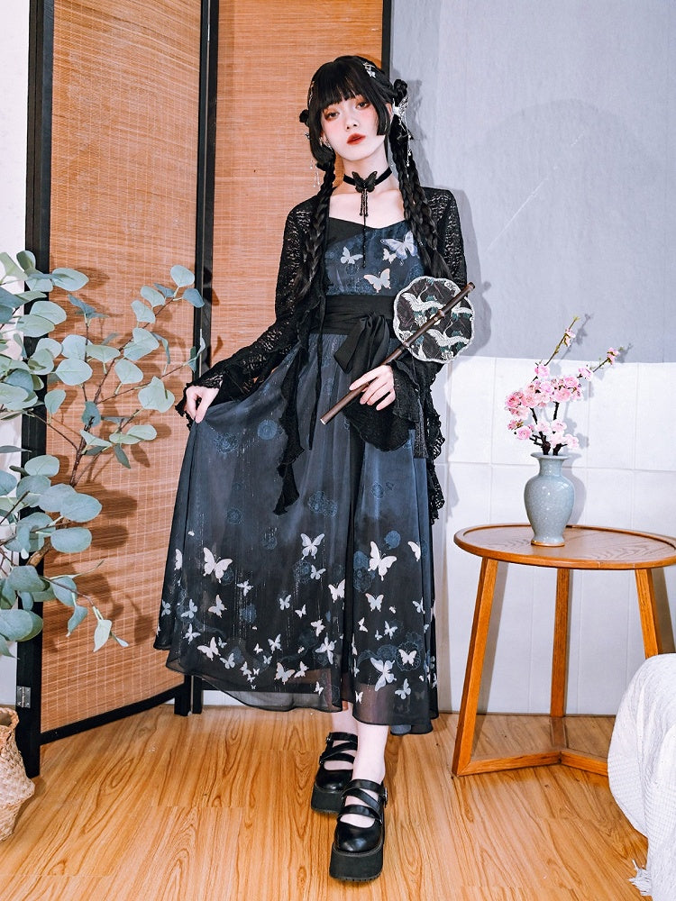 Black Hollow Lace Cardigan Asymmetrical Cut