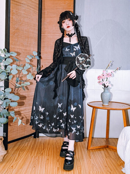 Black Hollow Lace Cardigan Asymmetrical Cut