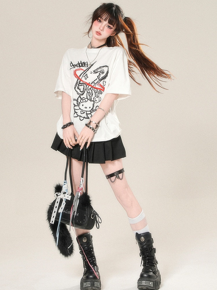 かわいいキティプリントTシャツ デイリーホワイト