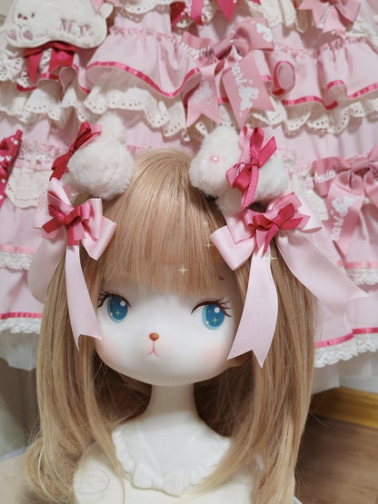 White Bowknot Mini Hairclips Lolita Bunny Plush Sweet