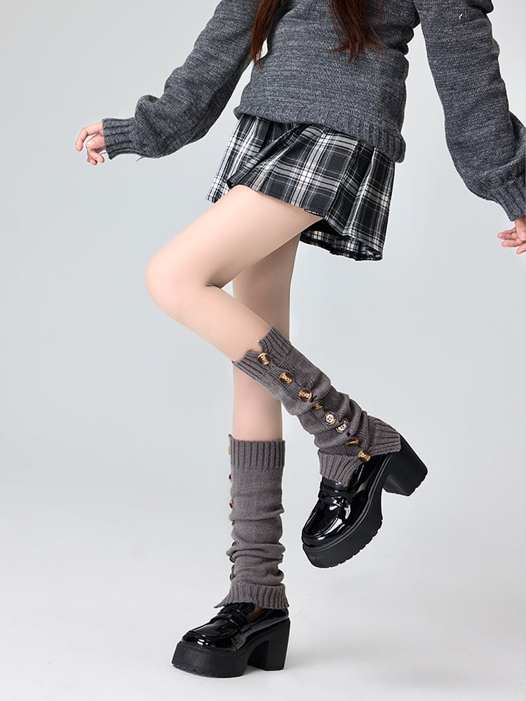 Knitted Leg Warmers With Buttons Design