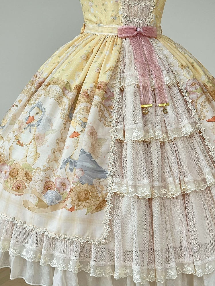 and Yellow Farm Print Sunflowers Jumper Sweet Skirt Lolita Ducks