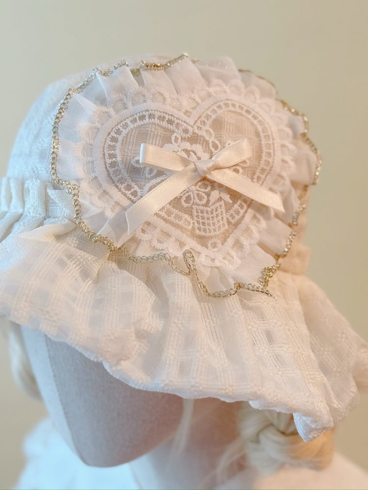 Appliqué White Off Sun Lace Heart Hat