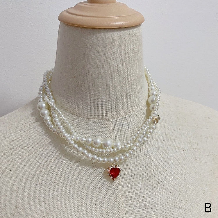 Rhinestone Layered Beaded Necklace - Cheese Cat