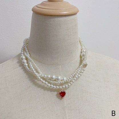 Rhinestone Layered Beaded Necklace - Cheese Cat