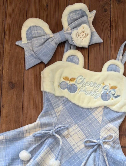 Accent Bear Brown/Blue with Hairclip Plaid Sweet Ear Lolita Heart-Shaped