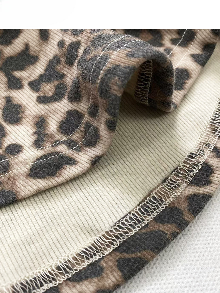 Y2Kギャルコーヒーレオパード柄オフショルダーネックラインヴィンテージグラマラストップス（スカーフ付き）