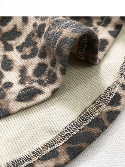Y2Kギャルコーヒーレオパード柄オフショルダーネックラインヴィンテージグラマラストップス（スカーフ付き）