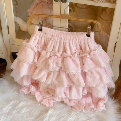 Fleece/Cotton Ruffled Lolita Bloomers Multi-Layered Pink