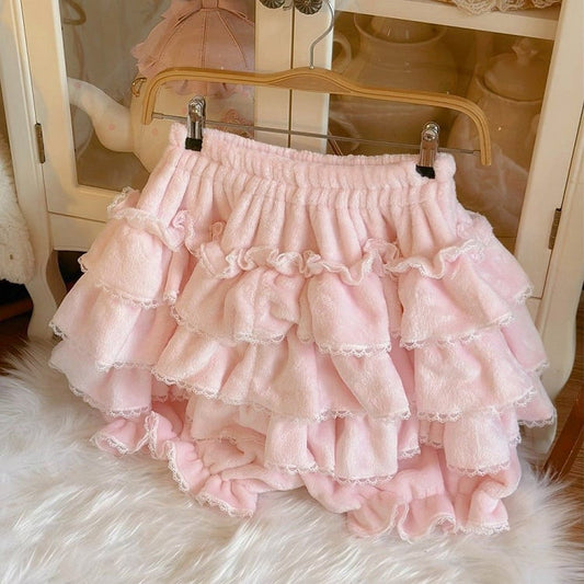 Fleece/Cotton Ruffled Lolita Bloomers Multi-Layered Pink