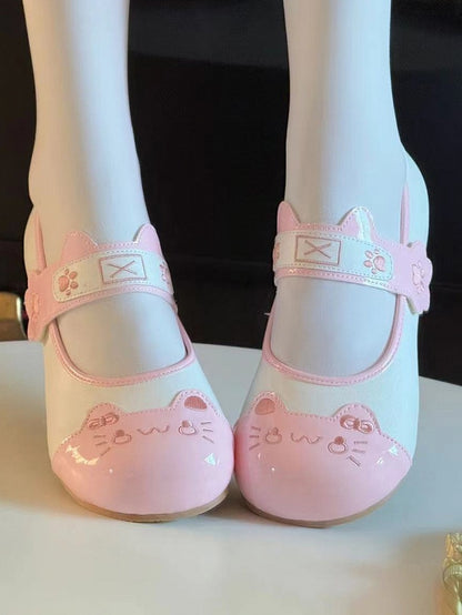 Leather Round PU Toe - with Flats Pink Sweet Lolita