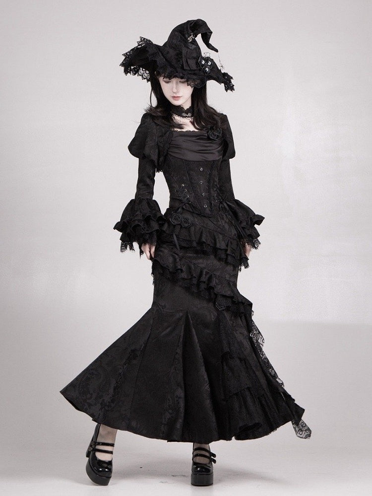 Bolero Cuffs Gothic Black Bell Ruffle Lolita Sleeves Layered Long
