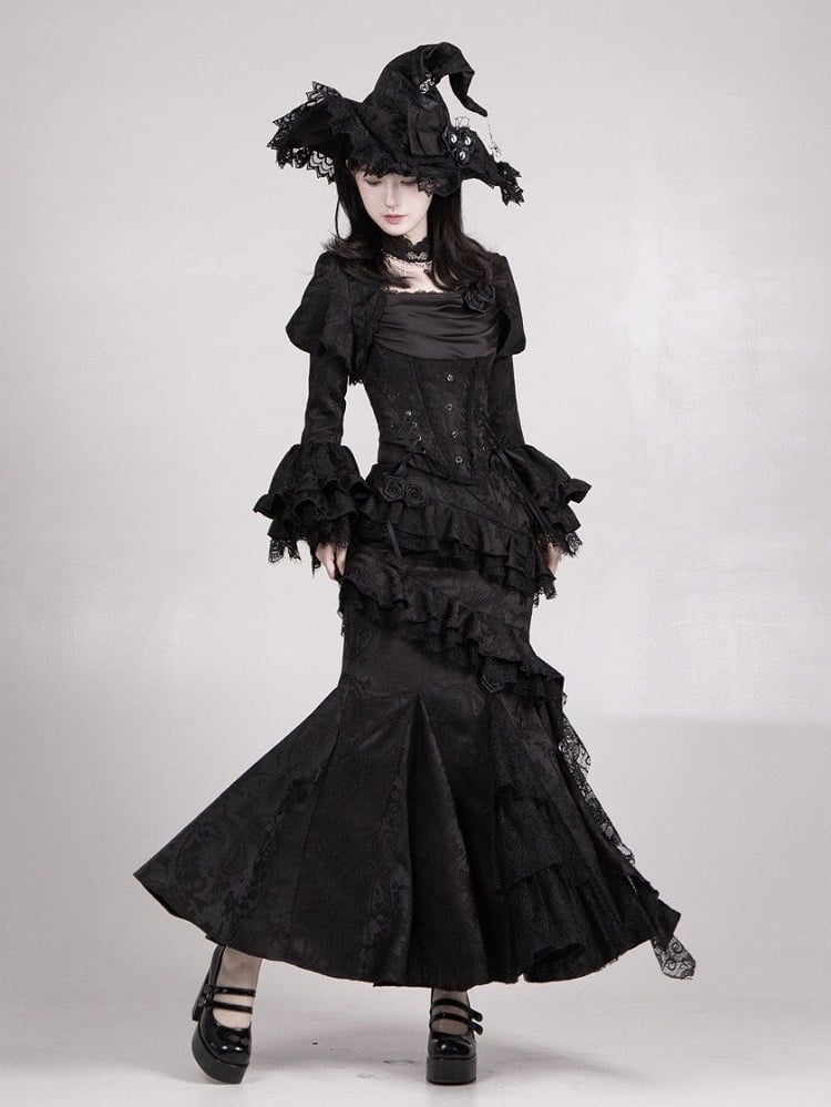 Vampire Black Bell Gothic Cuffs Long Layered Ruffle Lolita