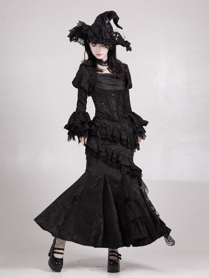 Vampire Black Bell Gothic Cuffs Long Layered Ruffle Lolita