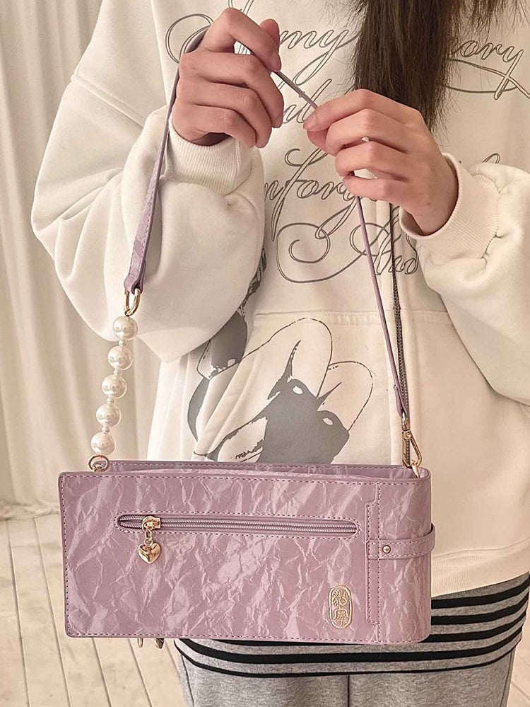 Cheongsam Akzent Lila PU Tasche Schleife Blumen Fransen Ita mit Stil Muster