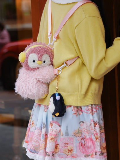 Schlüsselanhänger-Plüschtasche + süßer Pinguin, mittlere/große rosa Rucksack-/Crossbody-Größe