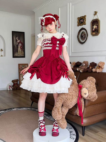 JSK à taille baleinée rouge bordeaux avec ourlet à volants - Gardenia Chronicle
