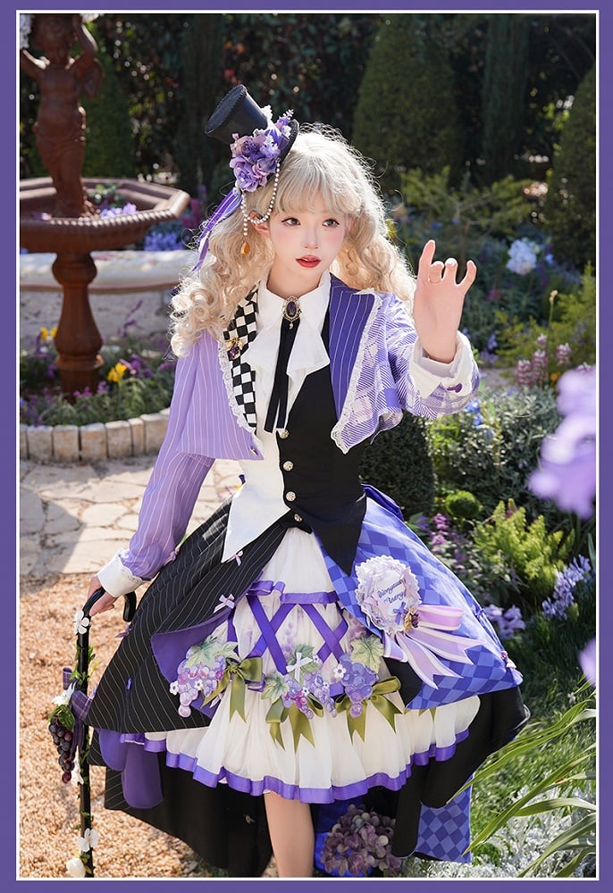 バイエルン / セット ブレザー クロップドトップ フルスカート コルセット ロリータ アウトフィット - スタイル ウエストコート パープル オクトーバーフェスト