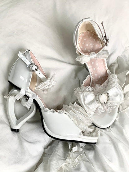 - White Delicate Style Princess Lolita Sandals Beadwork