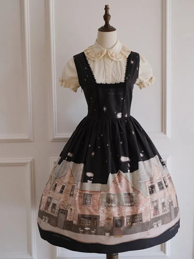 Ausschnitt Schwarzer quadratischer Pullover Bakery Print Rock Lolita