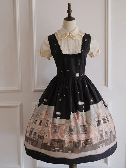 Ausschnitt Schwarzer quadratischer Pullover Bakery Print Rock Lolita