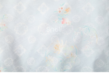 プリントレッグシフォングラデーションブルーワイドフローラルパンツ