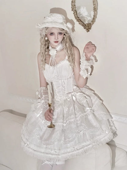 Lace Classic Bow Accents Trim Elegant Boned and Corset Rose White Top Lolita with