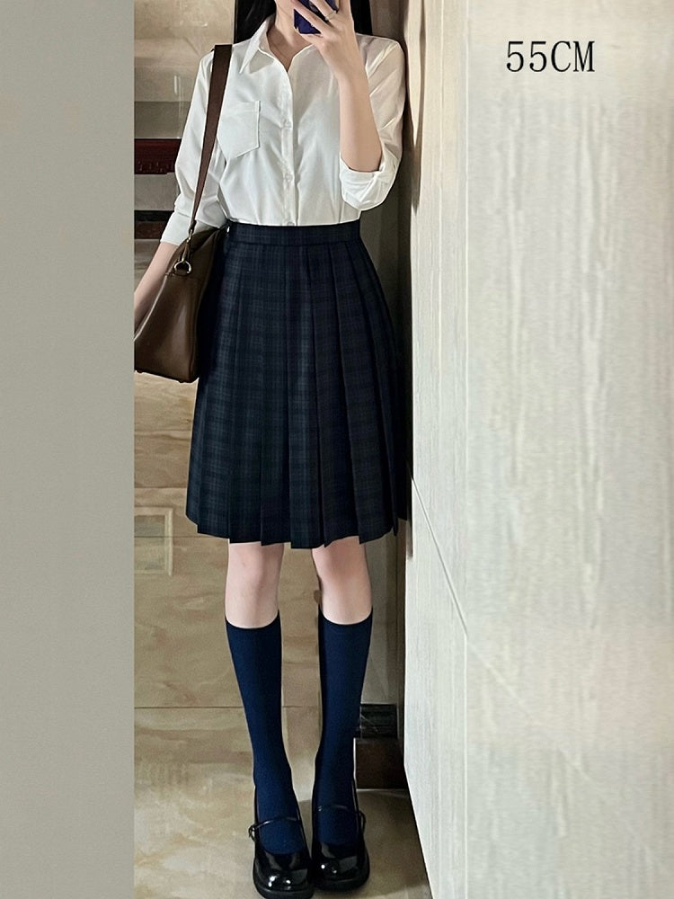 Length 42CM/45CM/55CM/65CM Plaid Uniform Pleated Skirt JK Green Pattern