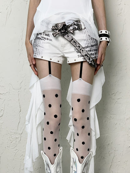 Polka-dot Pattern Black Suspender White With Y2K Tights