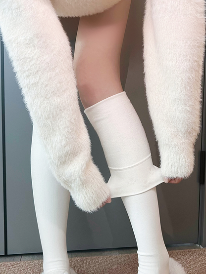 Cremefarbene Overknee-Strümpfe mit süßer Katzenpfote