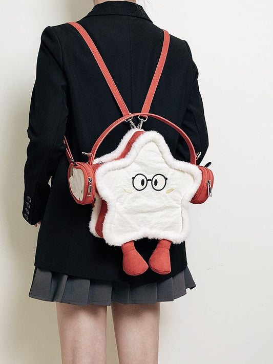 Kawaii Apple-Themed Plush Mini Ita Backpack With Headphones Design Red 2-Way