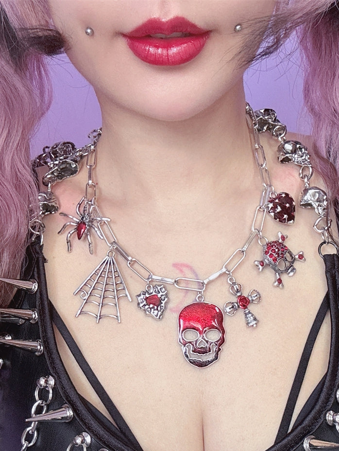 Optionen Blumen und 3 Skelett Y2K Halskette Herz Anhänger